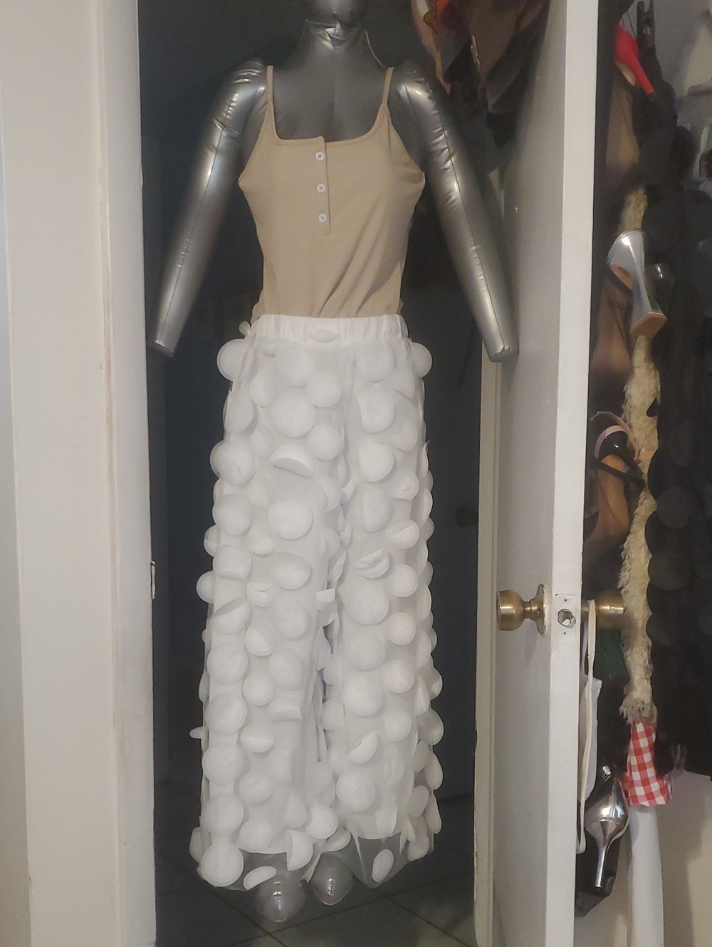 Womens White Textured Wide-Leg Statement Pants